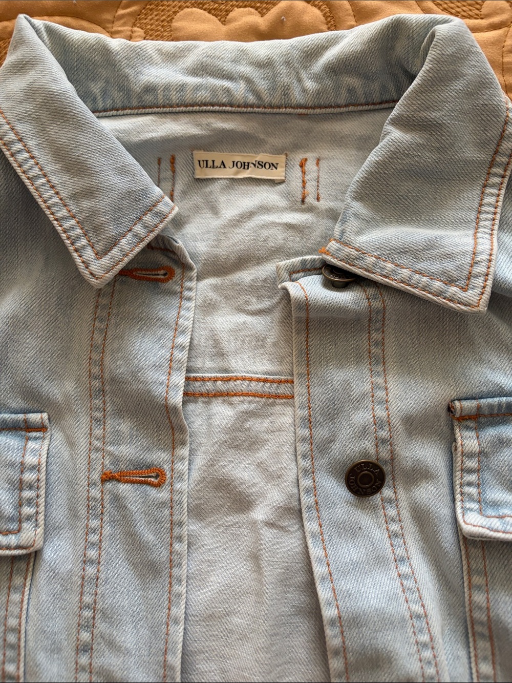 Ulla Johnson Light Wash Denim Jacket with Contrast Stitching